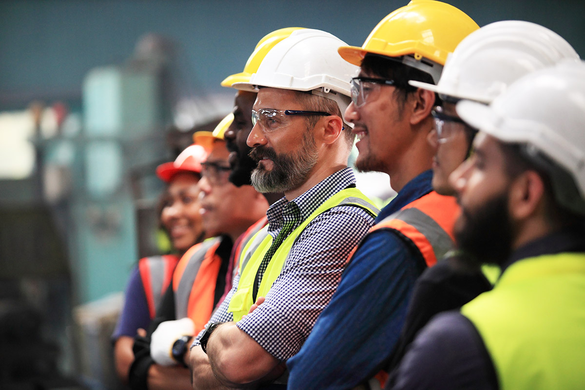 engineer team full skill quality for maintenance and training in industry factory worker , warehouse Workshop for factory operators, mechanical engineering team production.